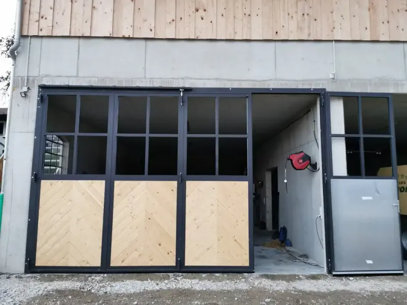 Tor Stahl-Holz 4-Flügel Werkstatt